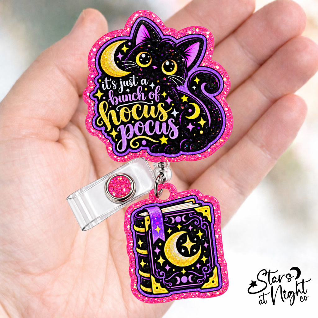 It's Just A Bunch Of Hocus Pocus Black Cat Badge Reel