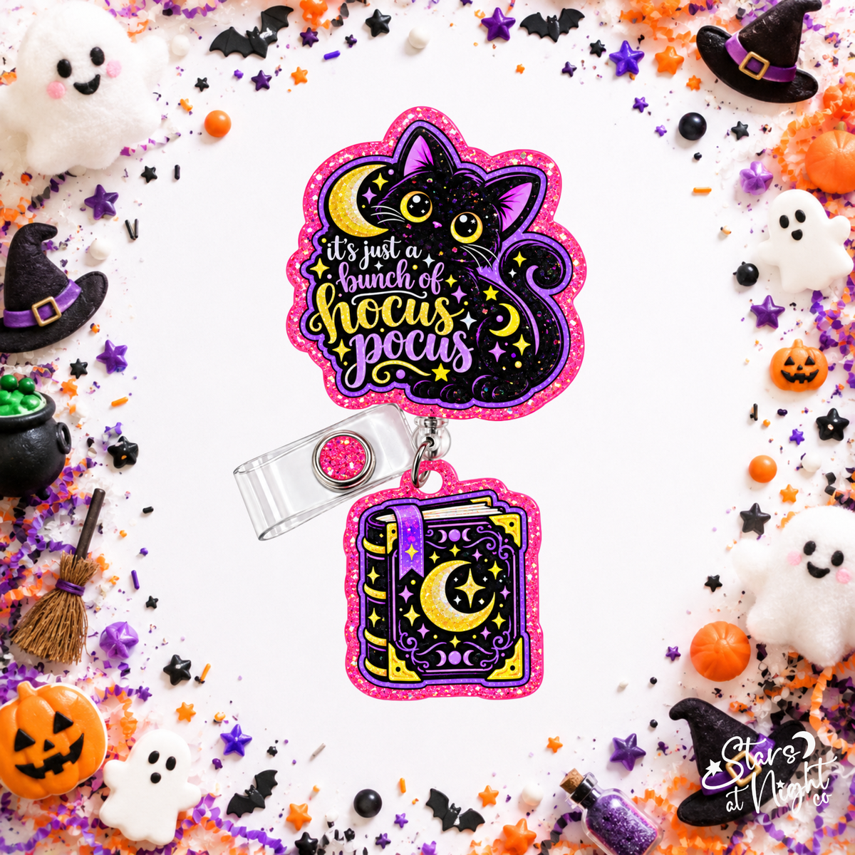 It's Just A Bunch Of Hocus Pocus Black Cat Badge Reel