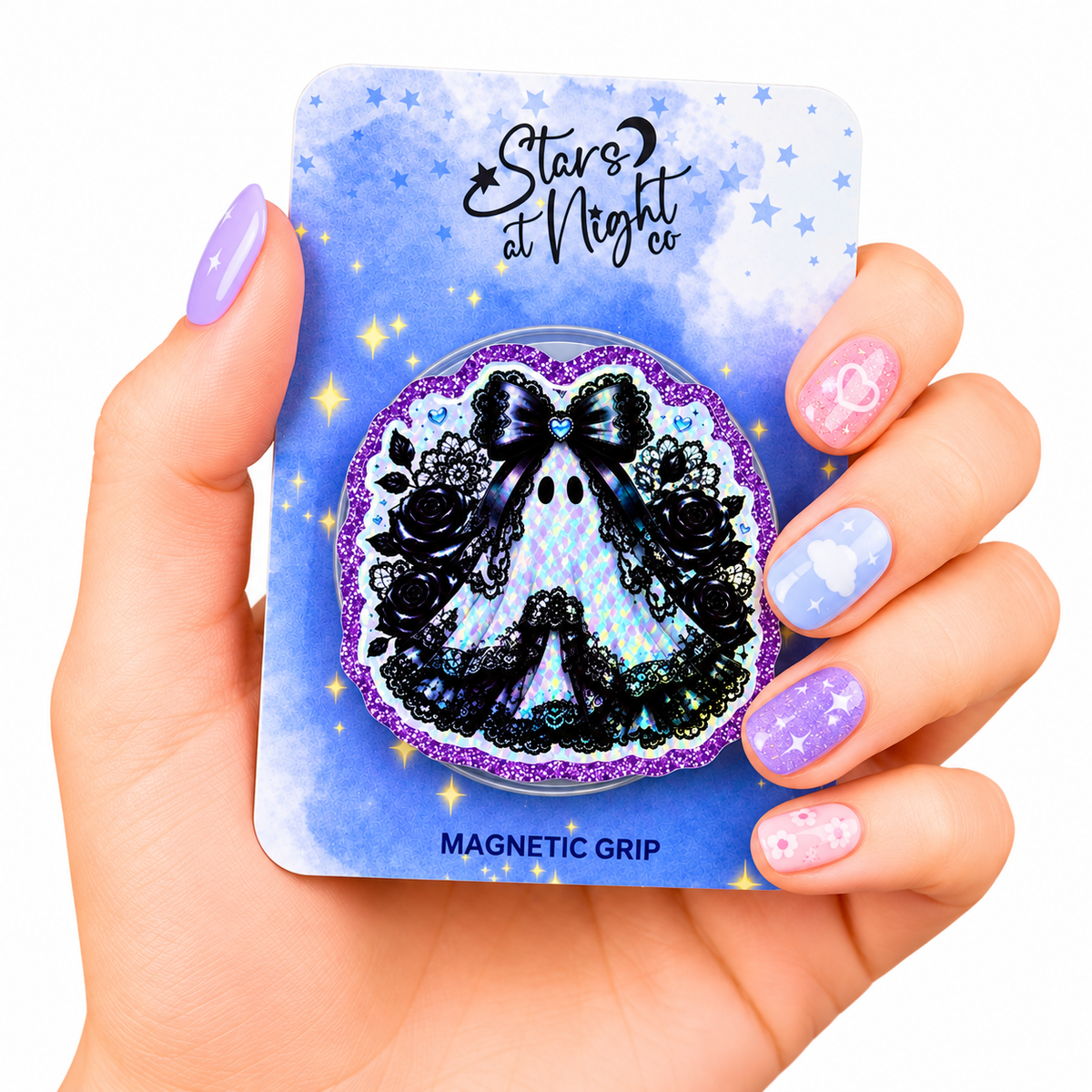 Holographic Black Lace Ghost Phone Tablet Grip