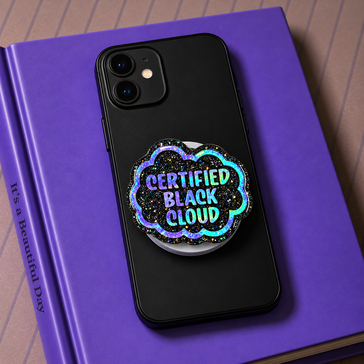 Holographic Certified Black Cloud Phone Tablet Grip