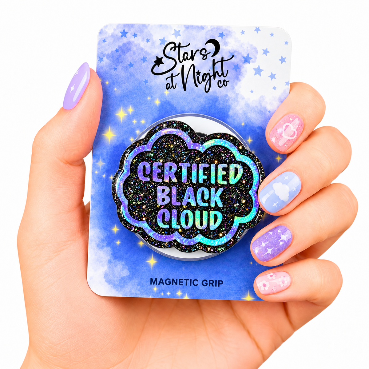 Holographic Certified Black Cloud Phone Tablet Grip