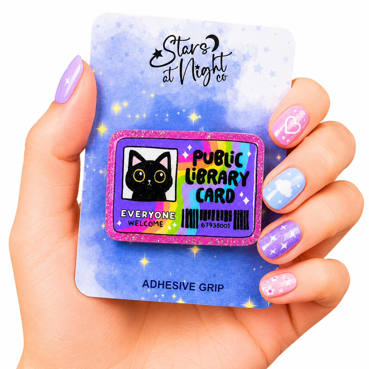 Black Cat Library Card Phone Tablet Grip