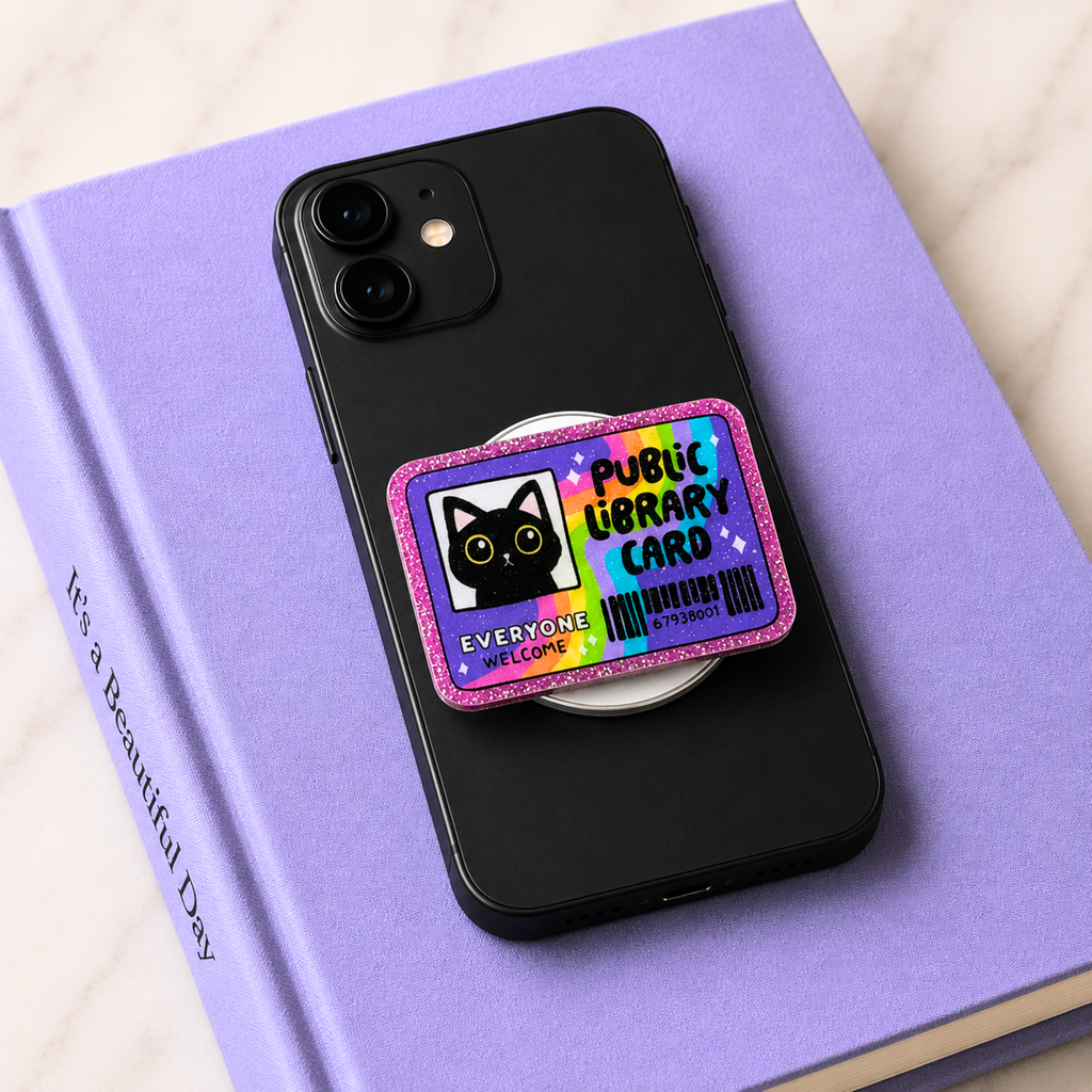 Black Cat Library Card Phone Tablet Grip