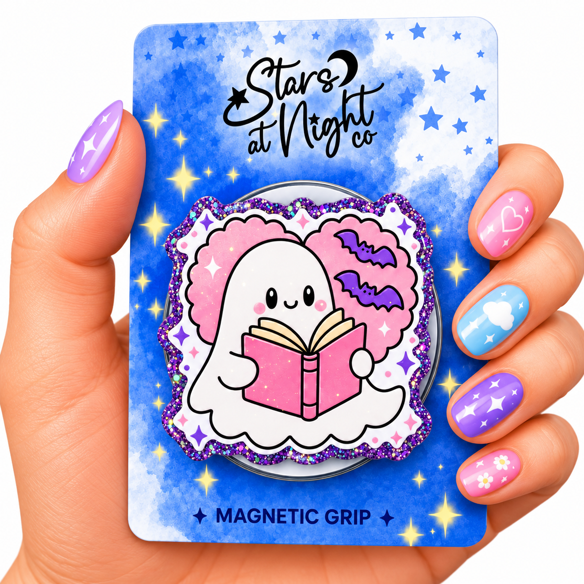 Ghost Reading Pink Heart Bats Phone Tablet Grip