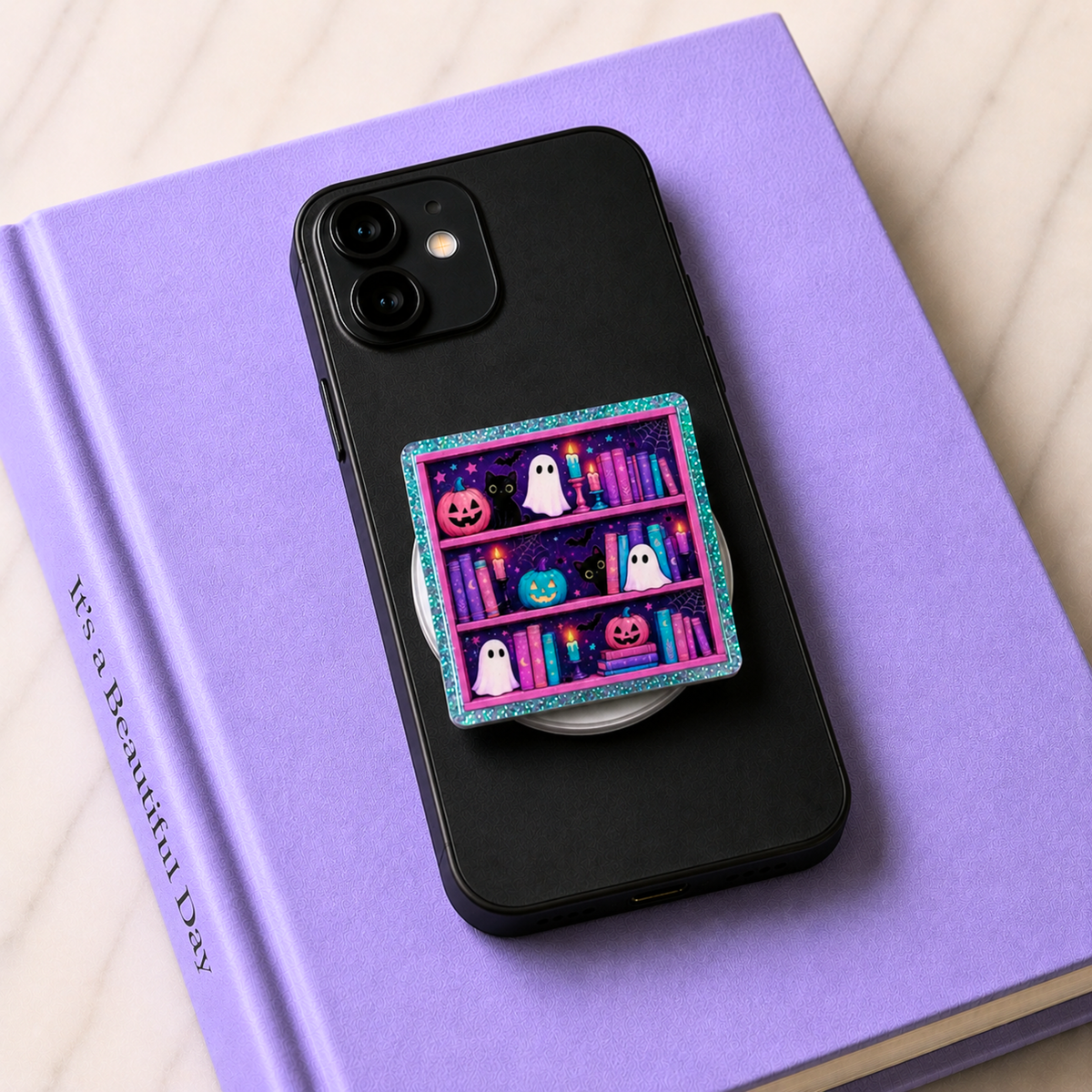 Ghost Bookshelf Phone Tablet Grip