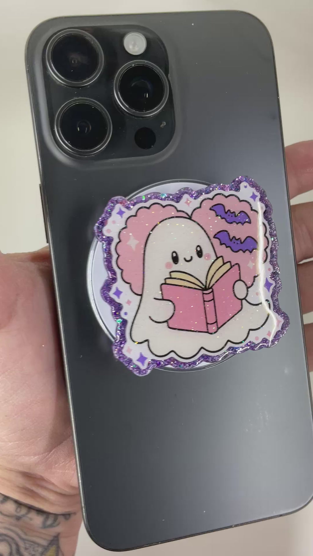 Ghost Reading Pink Heart Bats Phone Tablet Grip