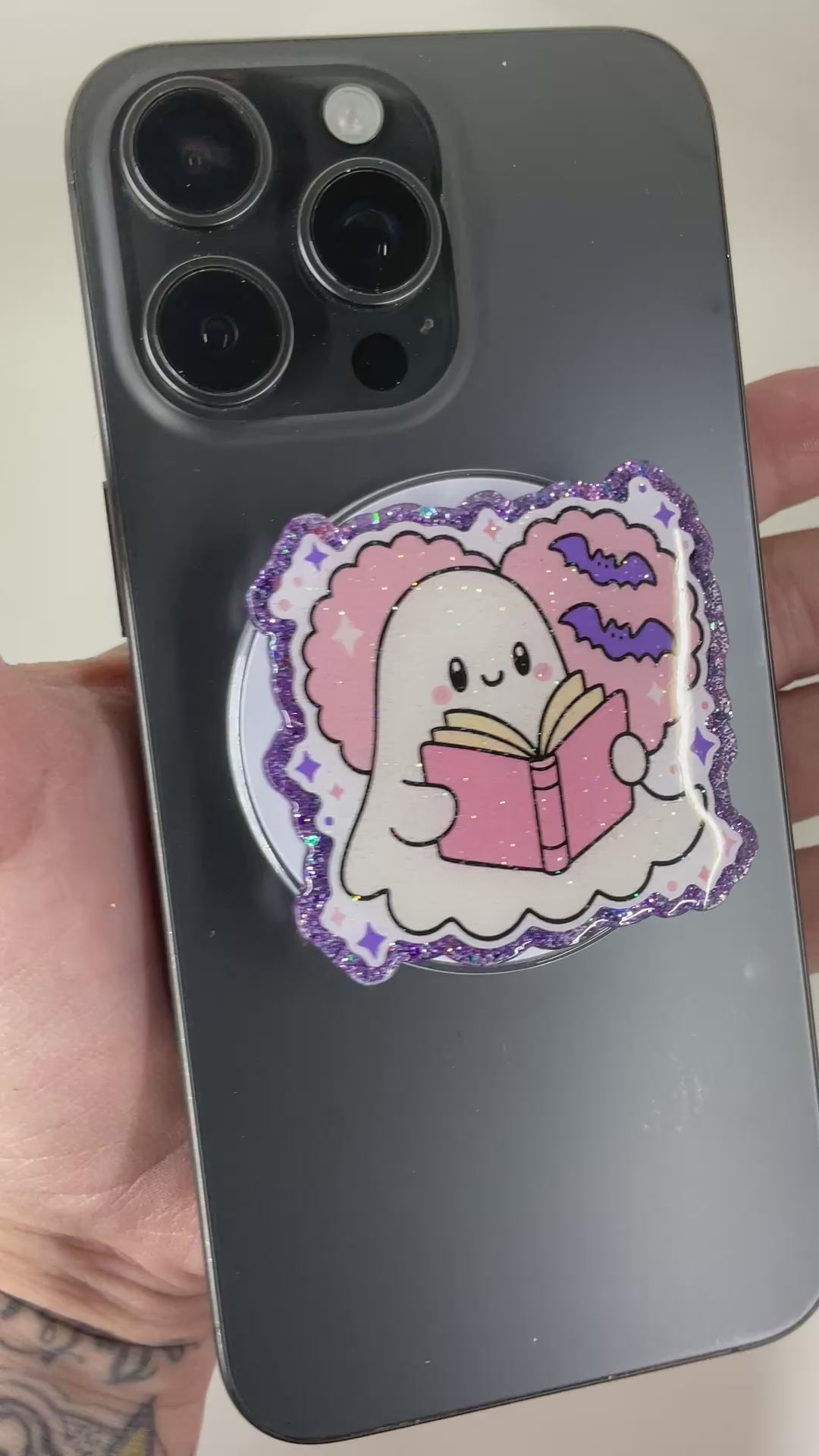 Ghost Reading Pink Heart Bats Phone Tablet Grip