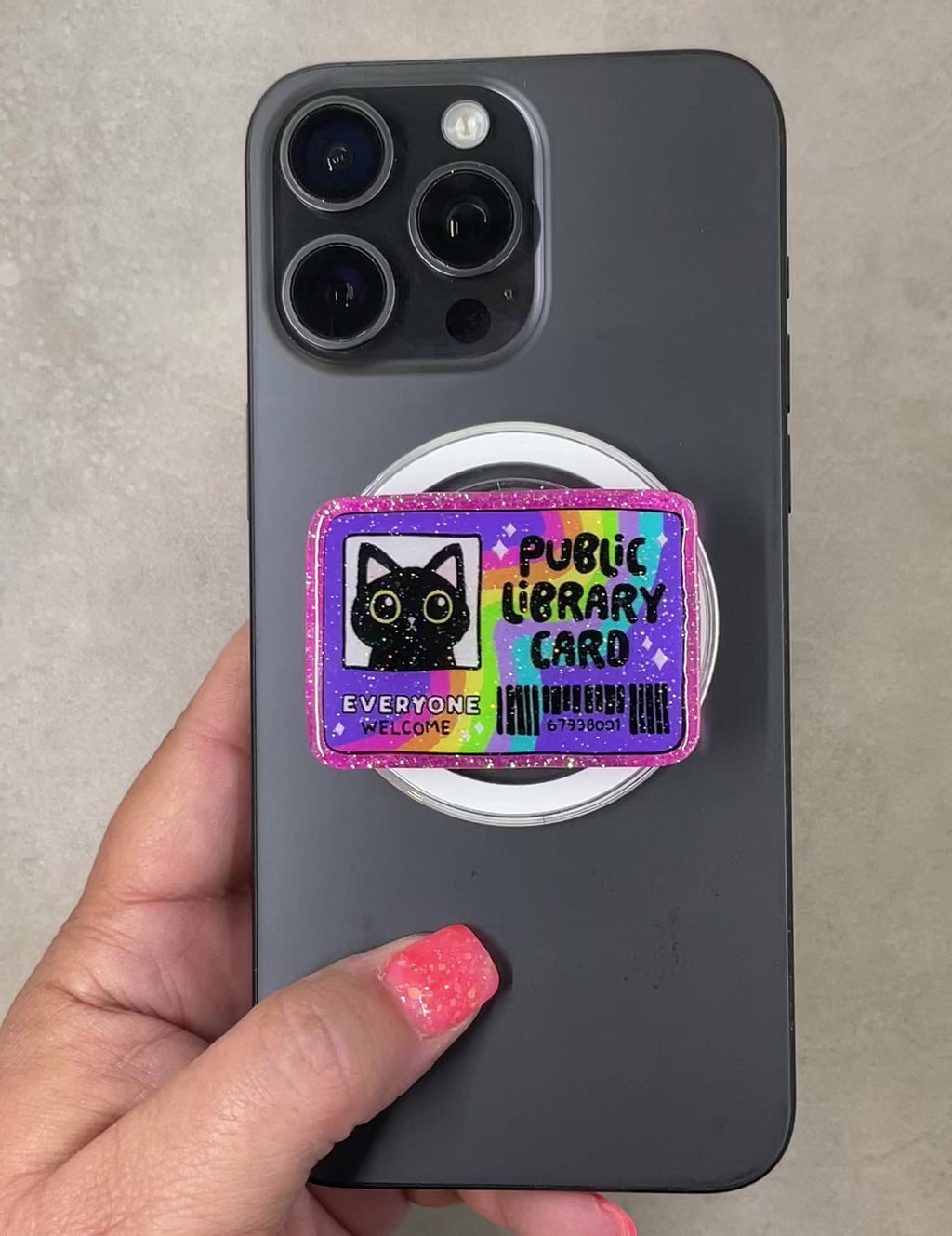 Black Cat Library Card Phone Tablet Grip