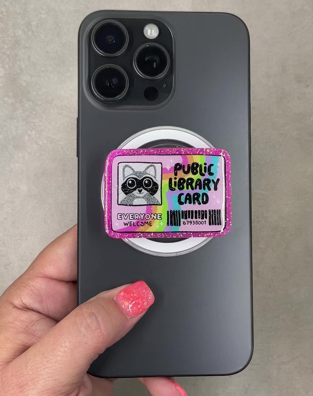 Raccoon Library Card Phone Tablet Grip