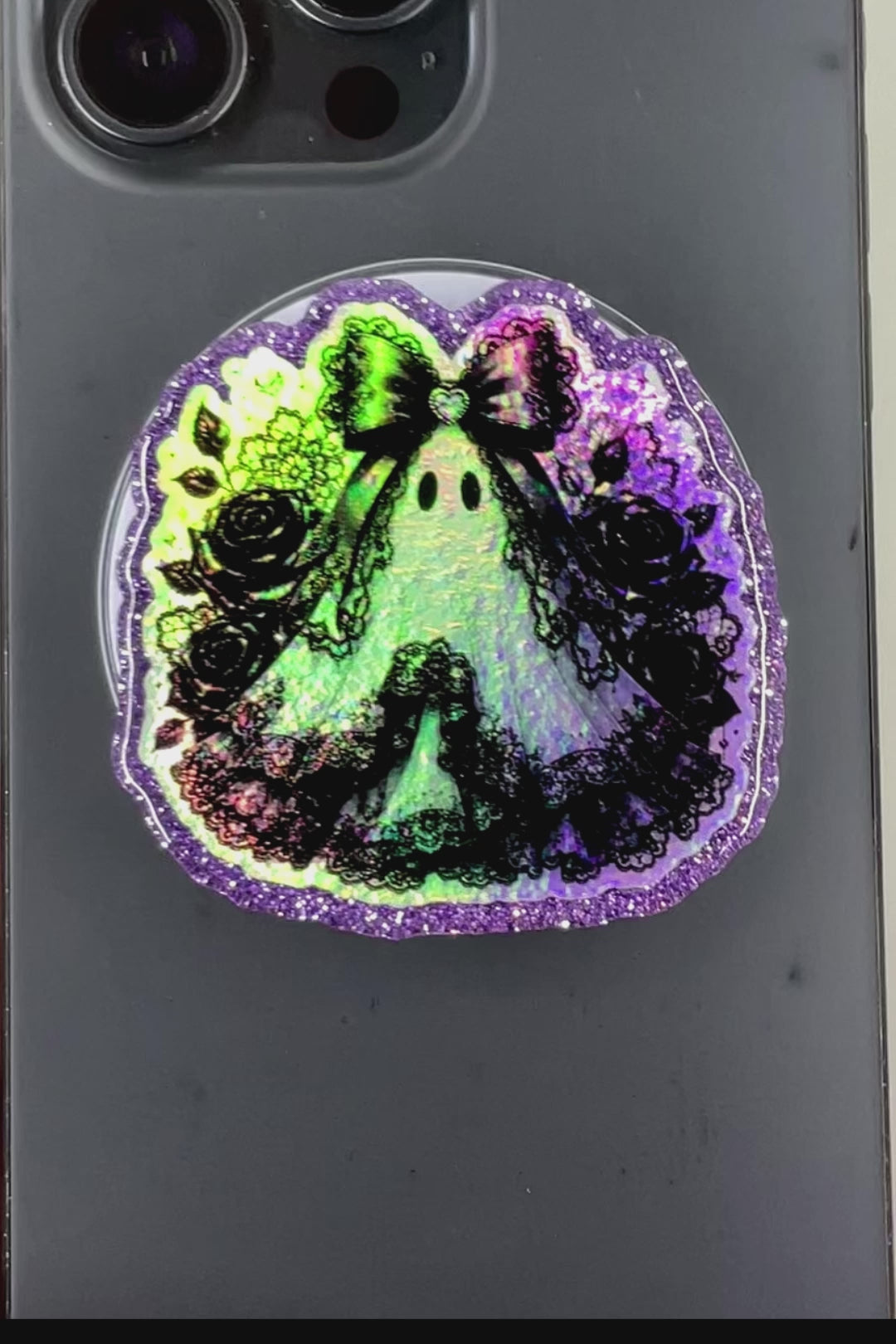 Holographic Black Lace Ghost Phone Tablet Grip
