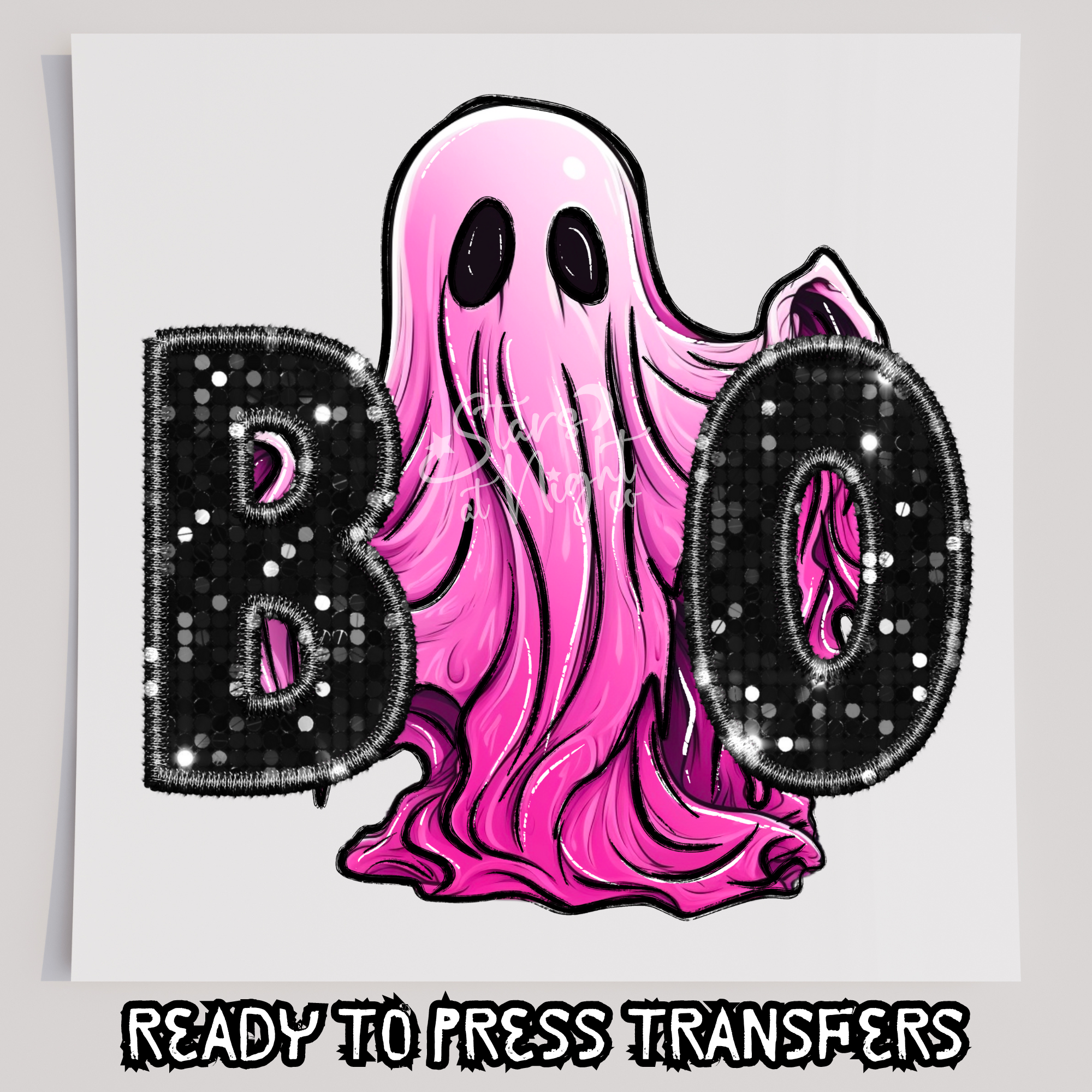 Faux Sequin Boo Pink Ghost