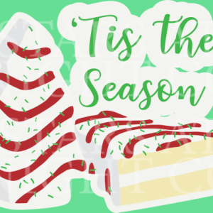 Tis The Season Christmas Tree Cakes Charm Size Decal Holographic Vinyl
