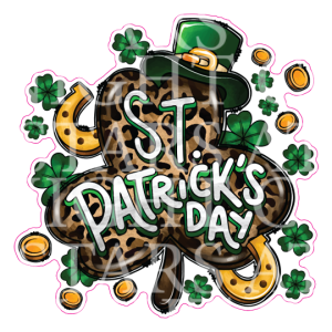 Leopard Shamrock Charm Size Decal White Gloss Vinyl