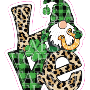 St. Patricks Day Love Gnome Badge Size Decal White Gloss Vinyl