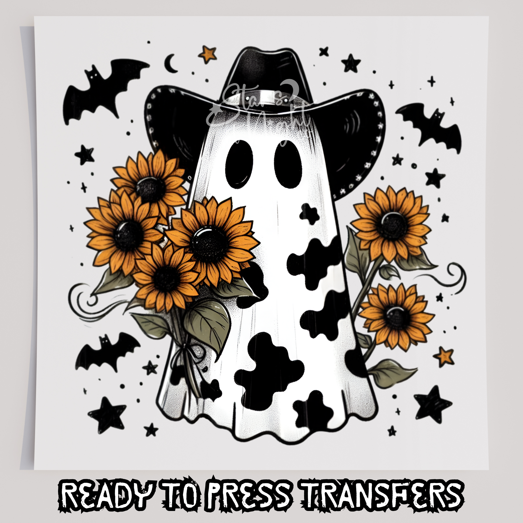 Cow Print Ghost With Sunflowers