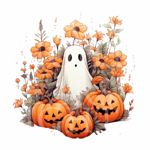 Floral Ghosts with Pumpkins