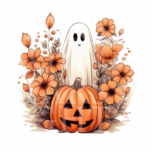 Floral Ghosts with Jack O' Lanterns