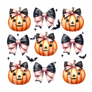 Pumpkins with Pink & Black Bows