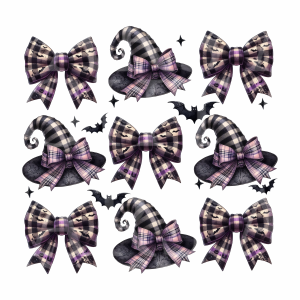 Purple Witch Hats & Checkered Bows