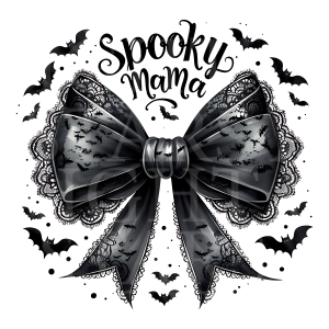 Spooky Mama Black Bow with Bats