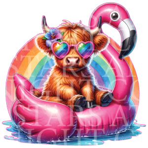 Highland Cow Rainbow Flamingo Charm Size Decal White Gloss Vinyl