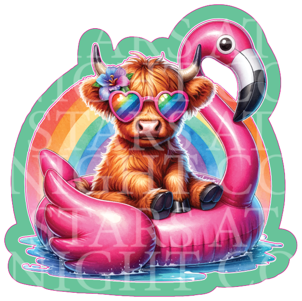 Highland Cow Rainbow Flamingo Acrylic Decal Combo