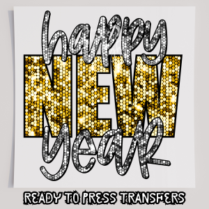 Faux Glitter Happy New Year Gold