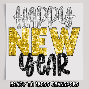 Faux Glitter Happy New Year Silver And Gold