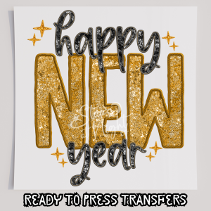 Faux Sequin Happy New Year Gold