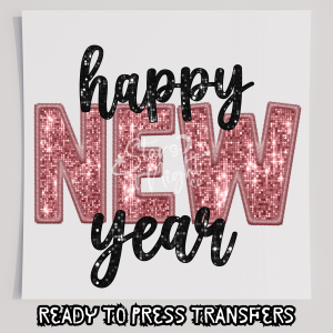 Faux Sequin Happy New Year Pink