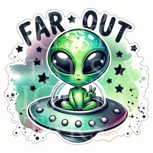 Far Out Alien Keychain Size Decal White Gloss Vinyl