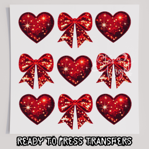 Faux Glitter Red Hearts And Bows