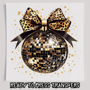 Faux Gold Disco Ball With Leopard Bow
