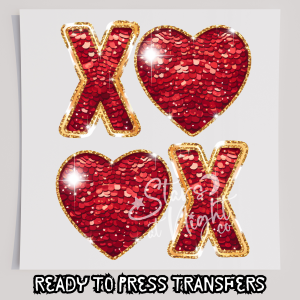 Faux Sequin Red And Gold Xo