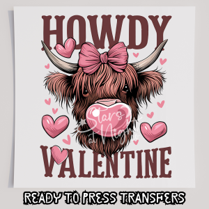 Howdy Valentine Highland Cow Blowing Bubble