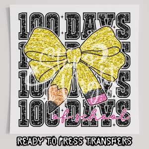 Faux Glitter Black 100 Days Of School Pencil Bow