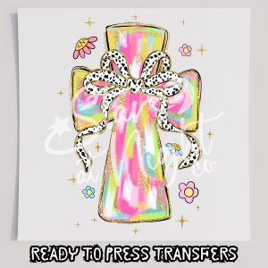 Faux Glitter Brush Stroke Cross With Bow
