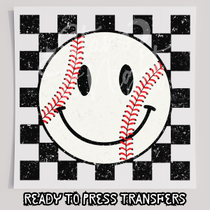 Checkered Baseball Smiley Face