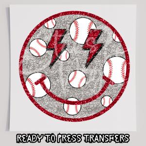 Faux Glitter Baseball Smiley Face