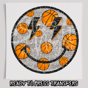 Faux Glitter Basketball Smiley Face