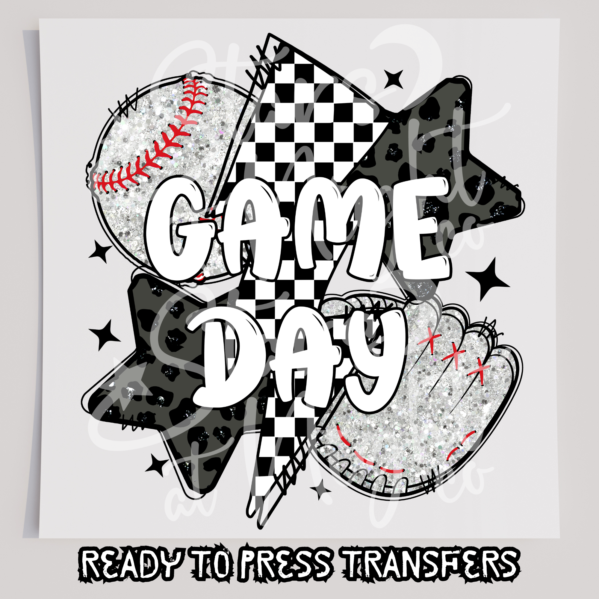 Faux Glitter Gameday Baseball Lightning Bolt