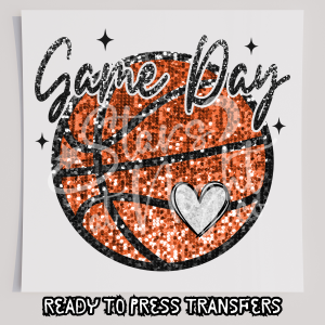 Faux Glitter Game Day Basketball With Heart