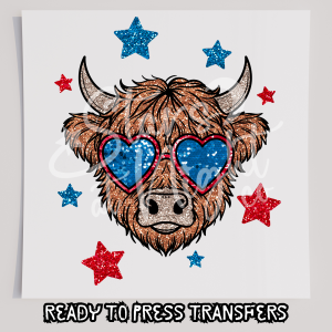 Faux Glitter Highland Cow Patriotic