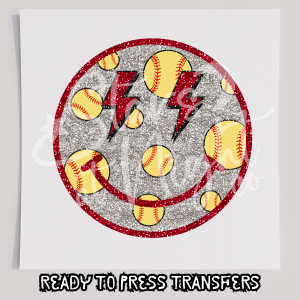 Faux Glitter Softball Smiley Face