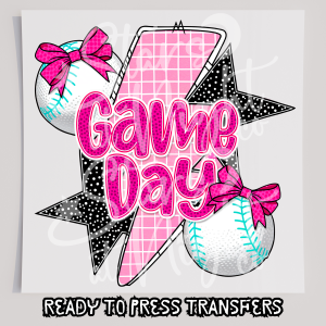 Pink Game Day Baseball Retro